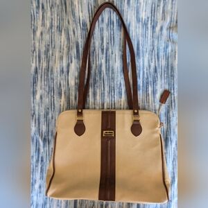 Toledano Tan & Brown Purse With LOTS Of Room, 3 Sections 2 Of Them Zippered